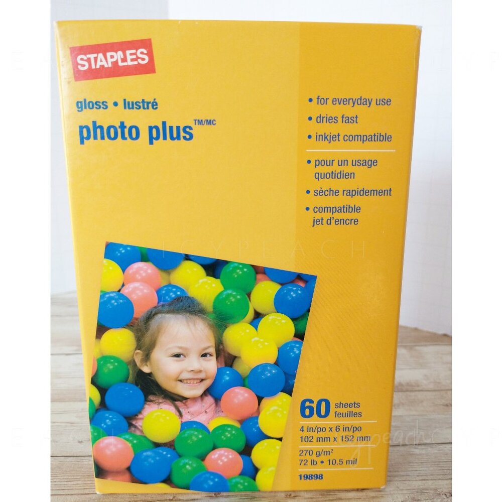 Staples Photo Paper 4”x6” Glossy NEW 60 Sheets 19898 72# Inkjet Photo Plus Paper